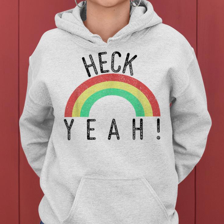 Heck Yeah Retro Style Rainbow Distressed Women Hoodie