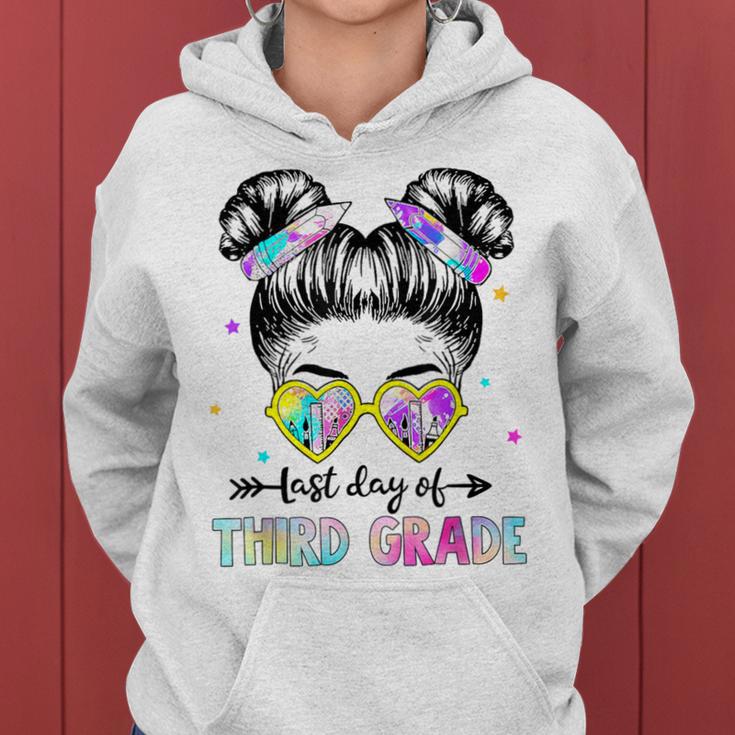 Last Day Of Third Grade Girls Messy Bun Last Day Graduation Women Hoodie