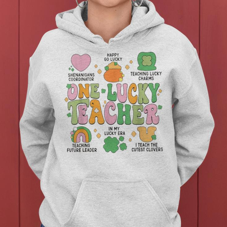 One Lucky Teacher Groovy Teacher St Patrick's Lucky Charms Women Hoodie