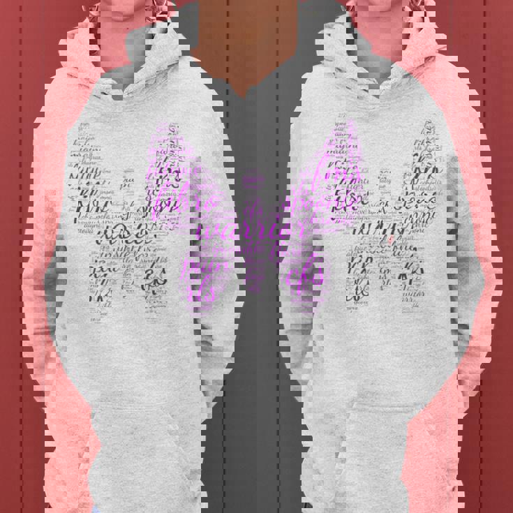 Purple Butterfly Fibro Warrior Awareness Word Cloud Spoonie Women Hoodie