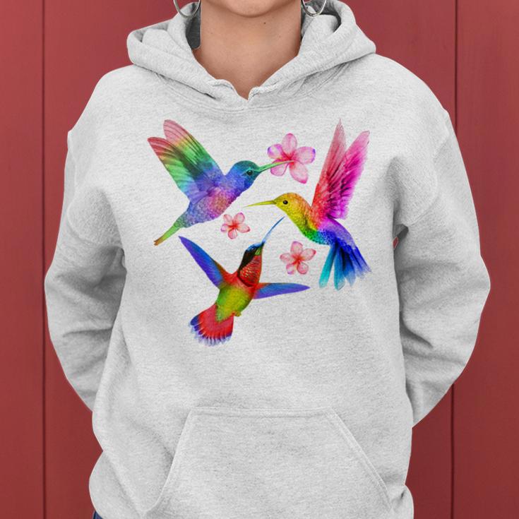 Rainbow Hummingbird Watercolor Colorful Bird Lover Women Hoodie