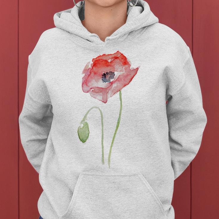 Red Poppy Watercolor Floral Women Hoodie