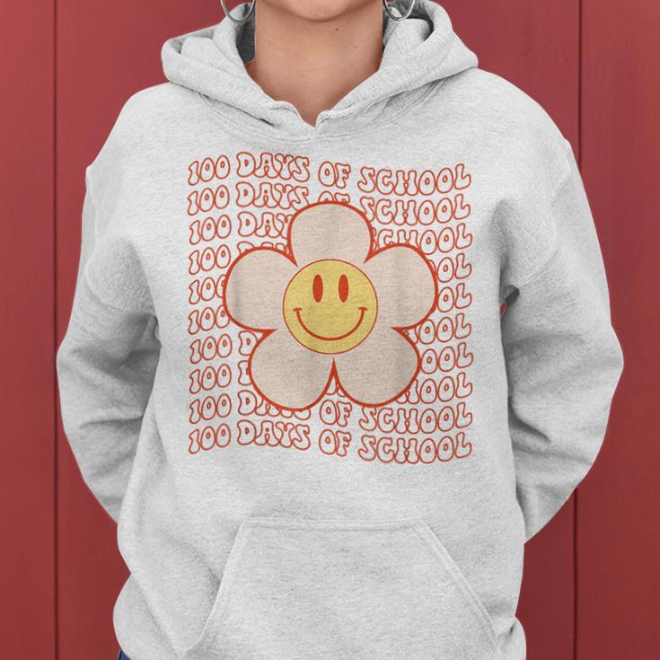 Retro Groovy Happy Face 100 Days Of School Cute 100Th Day Women Hoodie