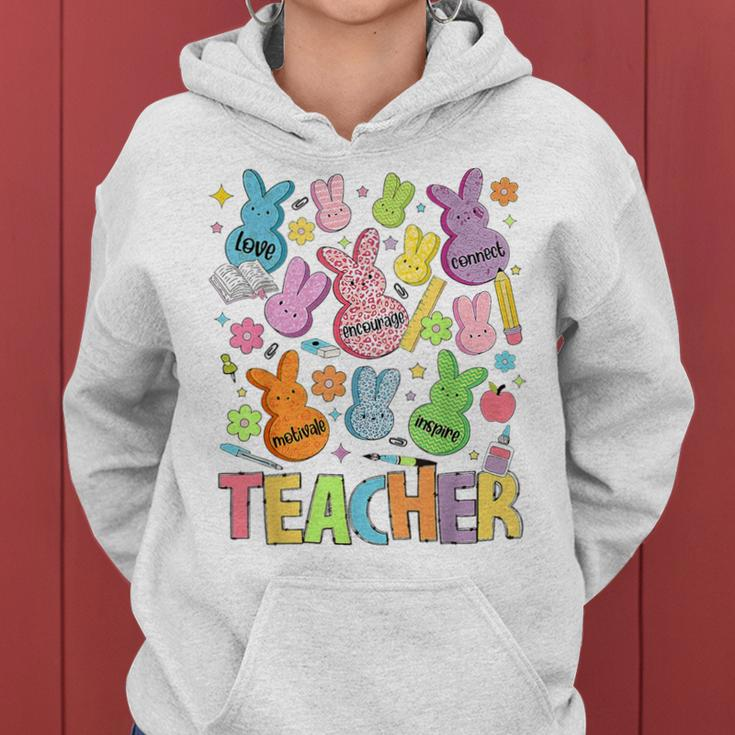 Retro Teacher Of Sweet Bunny Apparel Cute Teacher Easter Day Women Hoodie