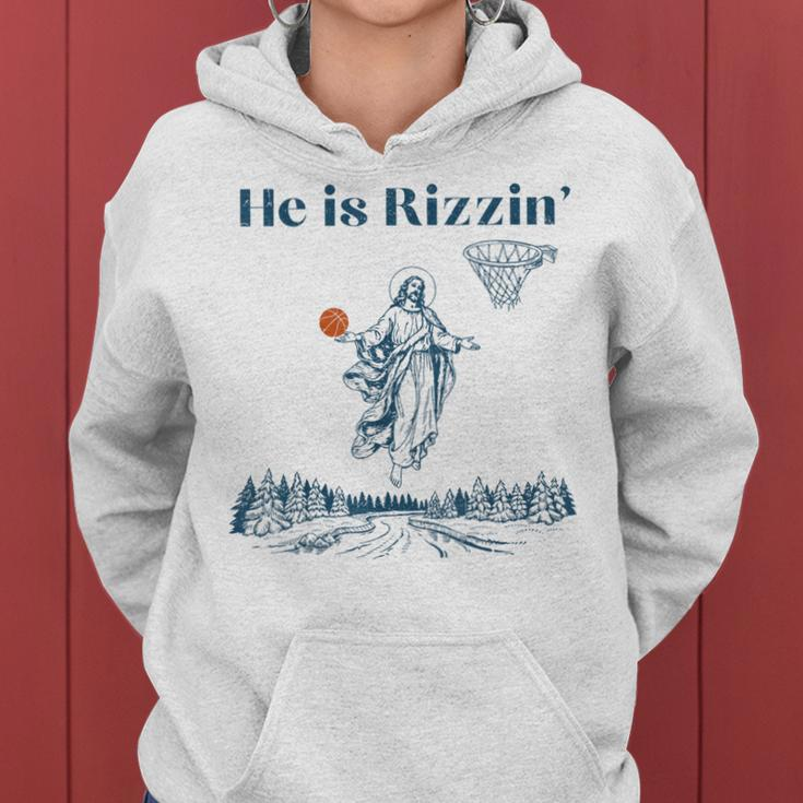 He Is Rizzin' Jesus Christian Religious Basketball Easter Women Hoodie