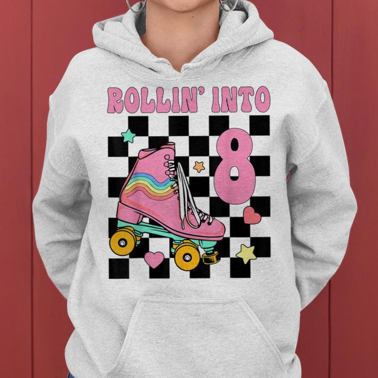 Rolling Into 8 Years Old Roller Skating Girl 8Th Birthday Women Hoodie