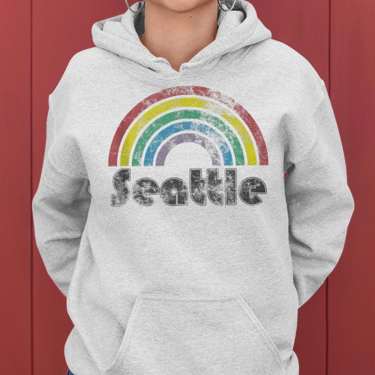 Seattle Rainbow 70'S 80'S Style Retro Gay Pride Women Women Hoodie