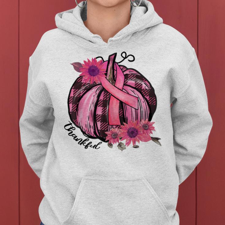 Thankful Pink Pumpkin Sunflower Breast Cancer Awareness Women Hoodie