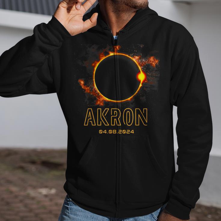 Akron Ohio Total Solar Eclipse 2024 April 8Th Souvenir Zip Up Hoodie