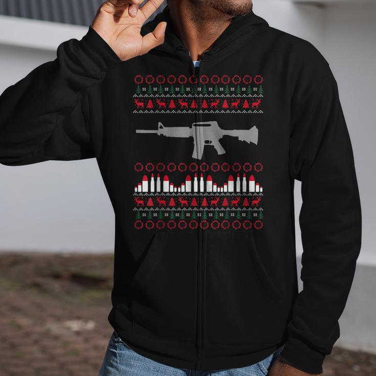 Ar-15 Machine Gun Ugly Christmas Sweater Zip Up Hoodie