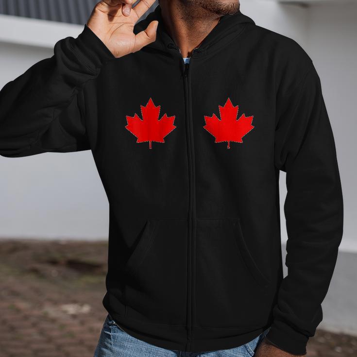 Boobs Maple Leaf Canada Day Canadian Flag Cool Idea Zip Up Hoodie