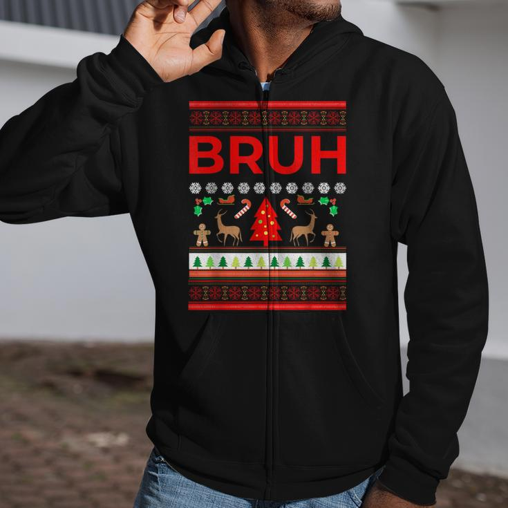 Bruh Ugly Christmas Sweater Brother Xmas Sweaters Bro Zip Up Hoodie