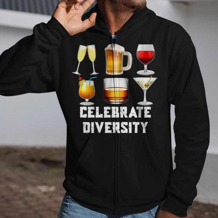 Celebrate Diversity Beer Wine Alcohol Lover Zip Up Hoodie