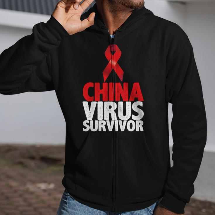 China Virus Survivor Tshirt Zip Up Hoodie