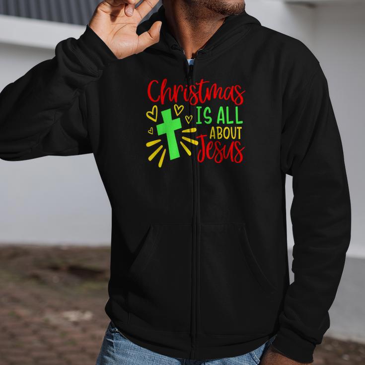 Christmas Is About Jesus Holiday Zip Up Hoodie