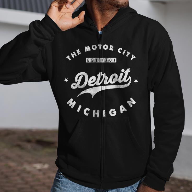 Classic Retro Vintage Detroit Michigan Motor City Zip Up Hoodie