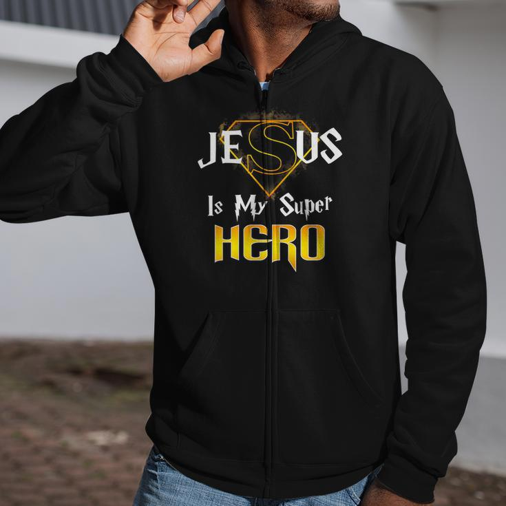 Cool Faith Based Jesus Is My Super Hero Christmas Zip Up Hoodie