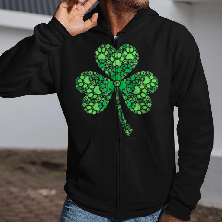 Cute Irish Shamrock Dog Paw Heart St Patrick's Day Zip Up Hoodie