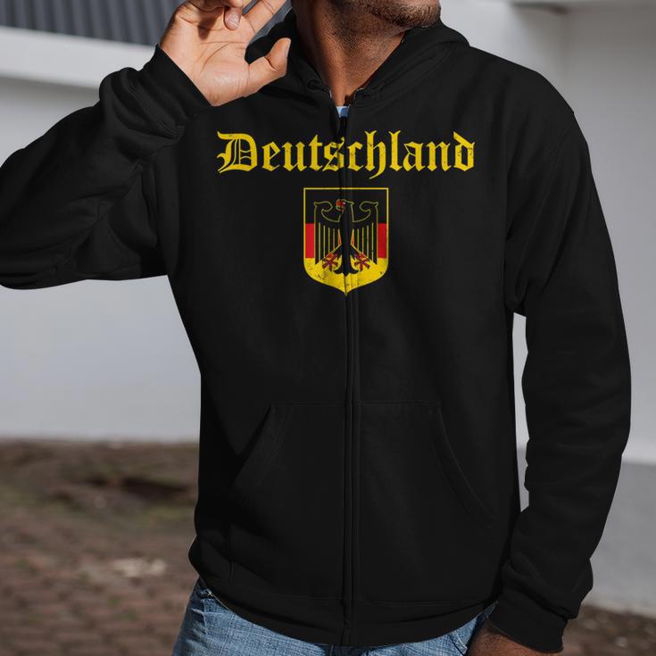 Deutschland Germany Flag Coat Of Arms Eagle Banner Vintage Zip Up Hoodie