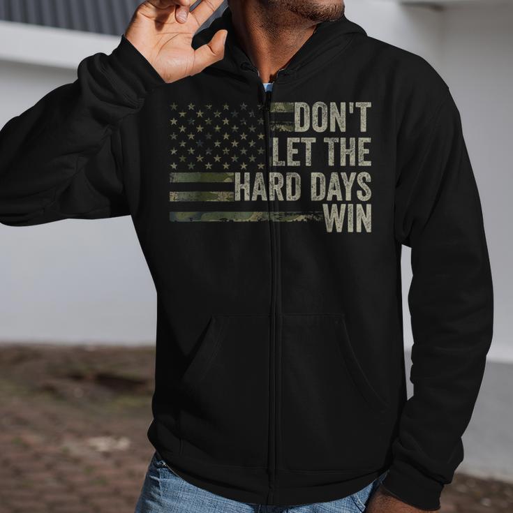 Don't Let The Hard Days Win Vintage American Flag Zip Up Hoodie