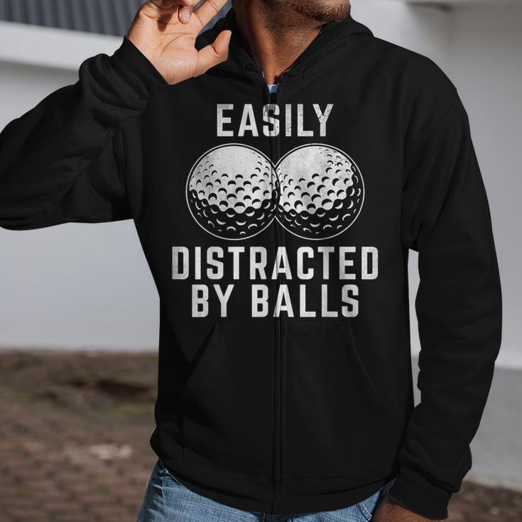 Easily Distracted By Balls Golfer Golf Ball Putt Zip Up Hoodie