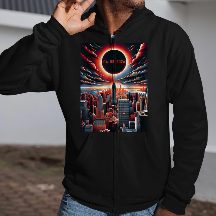 Eclipse 2024 New York 8 April 2024 Total Solar Eclipse Zip Up Hoodie