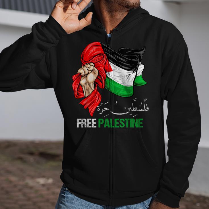 Free Gaza Free Palestine Flag Arabic Jerusalem Human Rights Zip Up Hoodie