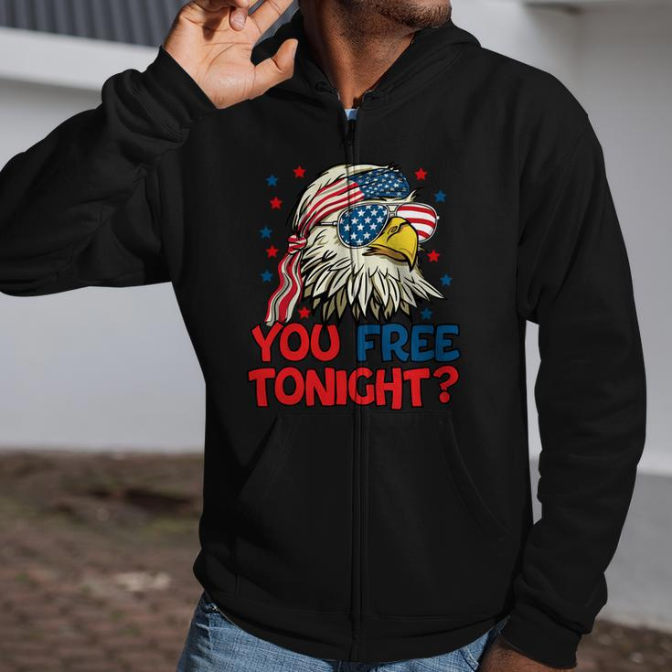 You Free Tonight Bald Eagle Mullet Usa Flag 4Th Of July Zip Up Hoodie
