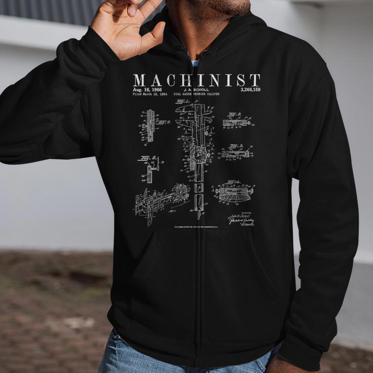 Machinist Vintage Dial Caliper Patent Print Drawing Zip Up Hoodie