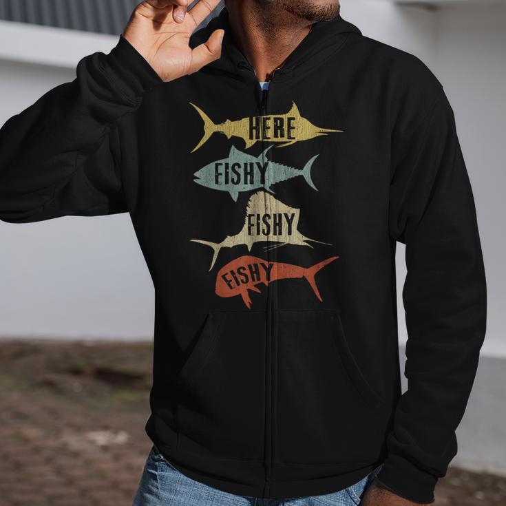 Vintage Saltwater Fishing Here Fishy-Fishy Zip Up Hoodie