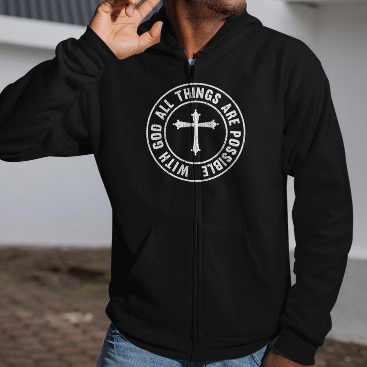 With God All Things Are Possible Bible Quote Christian Premium Zip Up Hoodie