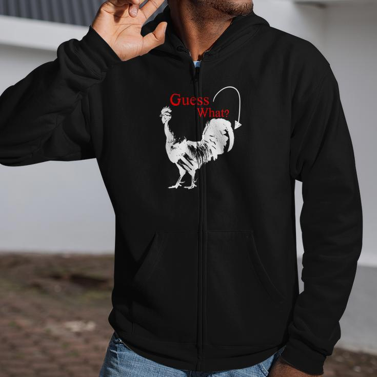 Guess What Chicken Butt Graphic Brown Zip Up Hoodie