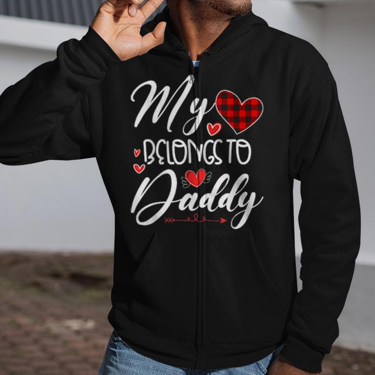 My Heart Belongs To Daddy Heart Valentines Day Son Daughter Zip Up Hoodie