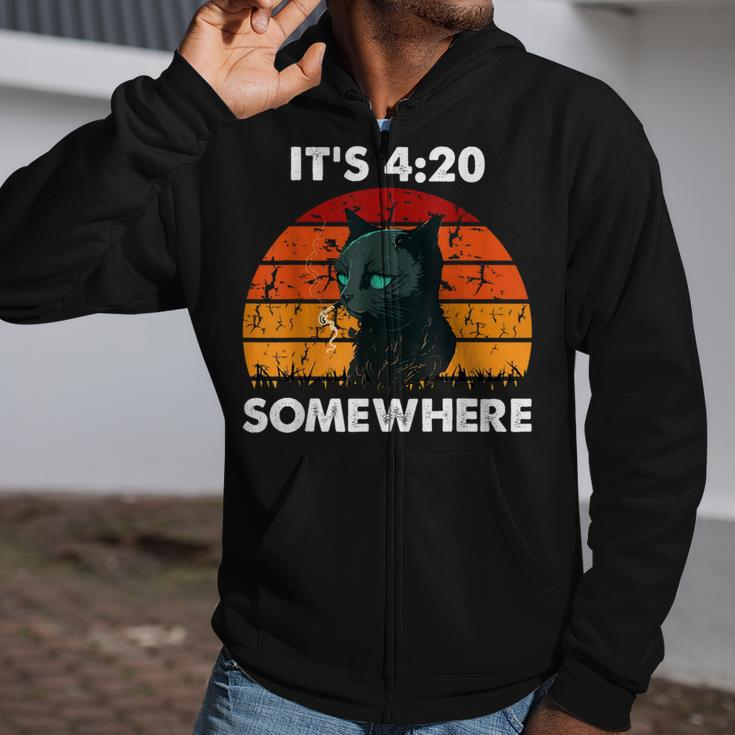 Get High With It's 420 Somewhere Cat Smoking High Zip Up Hoodie
