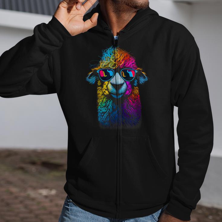 Lama Colorful Cool Alpaca Alpacalover Zip Up Hoodie