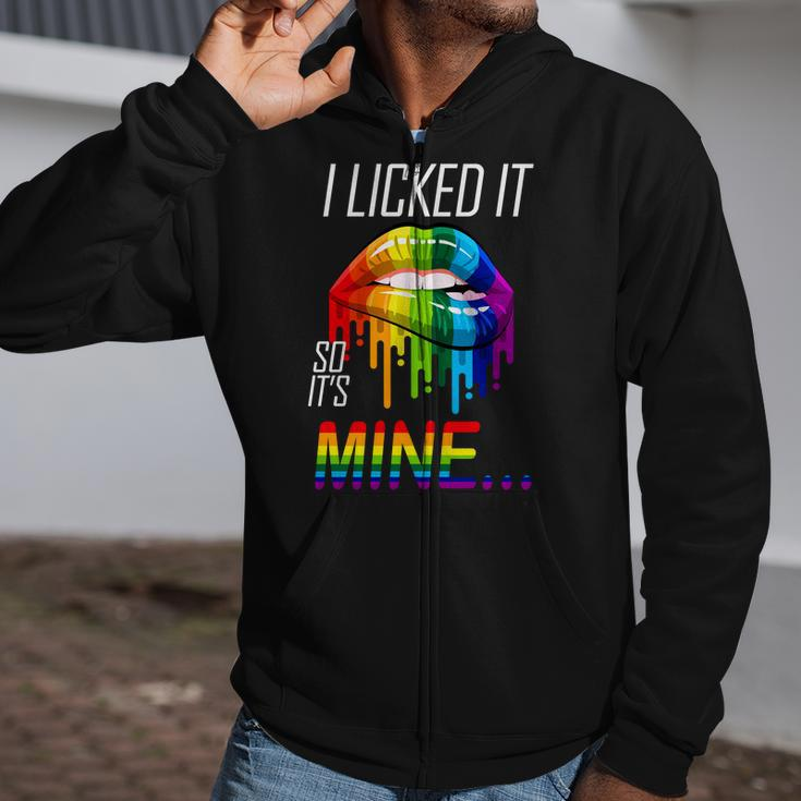 Lgbt I Licked It So It's Mine Gay Pride Lips Tshirt Zip Up Hoodie