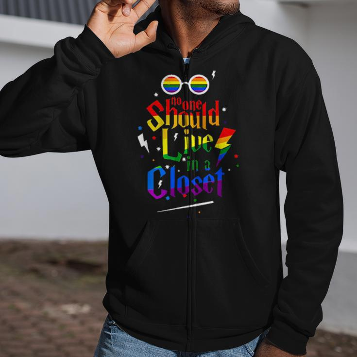 Lgbt No One Should Live In A Closet Zip Up Hoodie