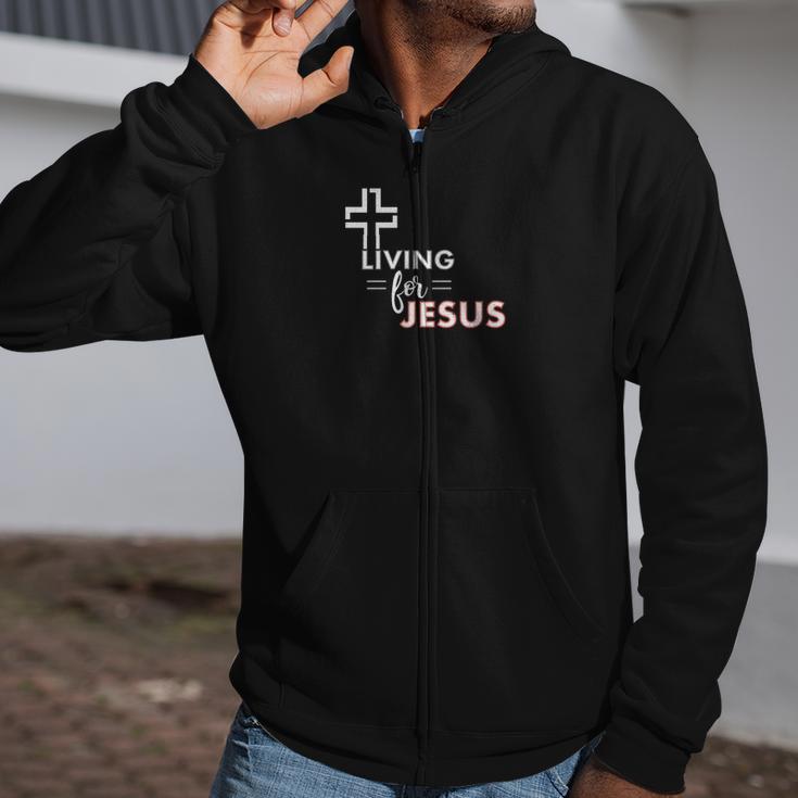 Living For Jesus Christianity Faith Premium Zip Up Hoodie