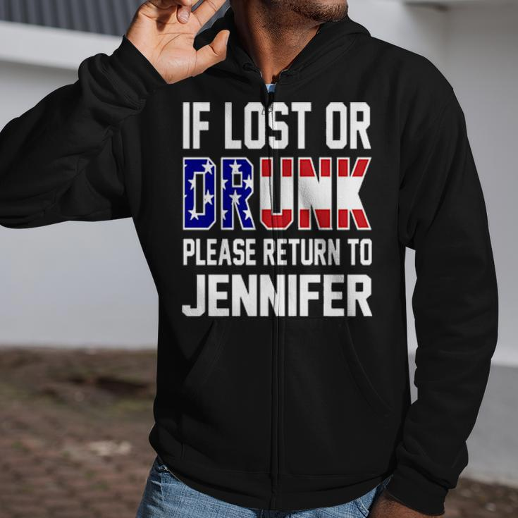 If Lost Or Drunk Please Return To Jennifer 4Th Of July Zip Up Hoodie