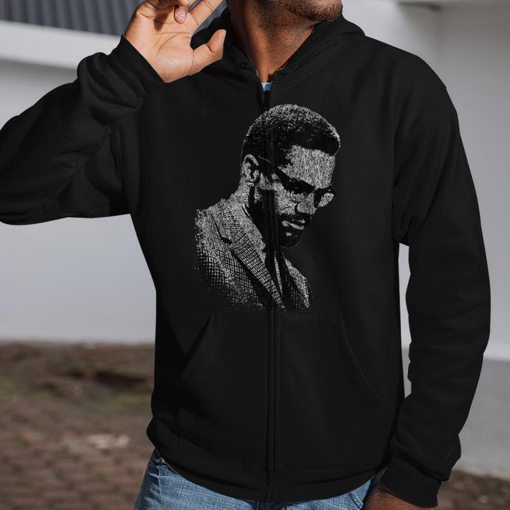 Malcolm X Black And White Portrait Tshirt Zip Up Hoodie