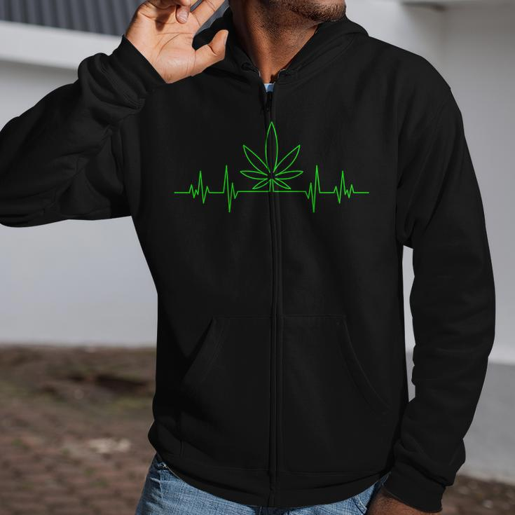 Marijuana Leaf Heartbeat Zip Up Hoodie