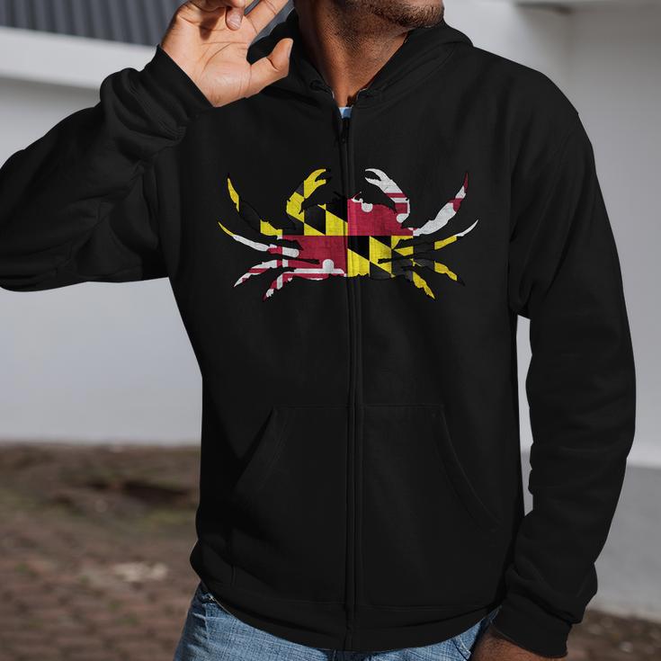 Maryland Flag Crab Tshirt Zip Up Hoodie