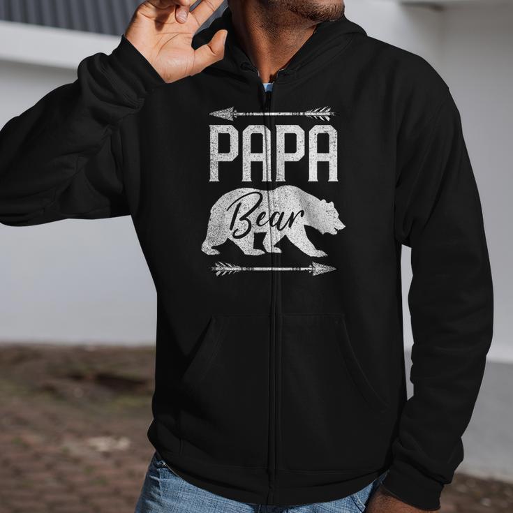 Mens Christmas For Men Papa Bear Dad Arrow Zip Up Hoodie