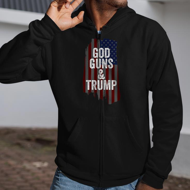 Mens God Guns President Trump Proud American Flag Republican Premium Zip Up Hoodie