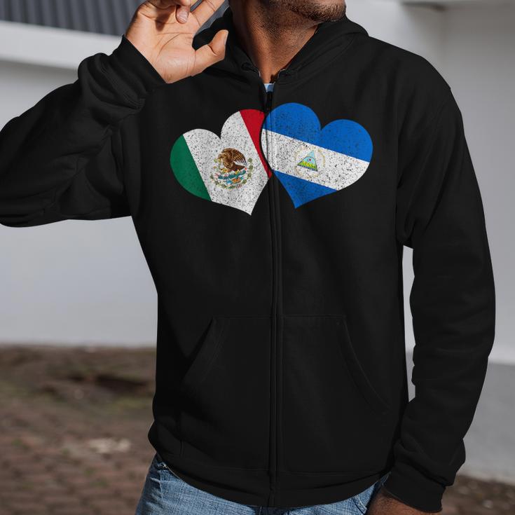 Mexico Nicaragua Hearts Mexican Nicaraguan Flag Pride Nica Zip Up Hoodie