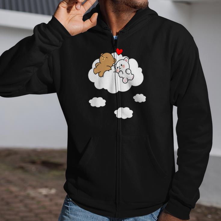 Milk Mocha Bear Drifting Away In Love Valentines Couples Zip Up Hoodie