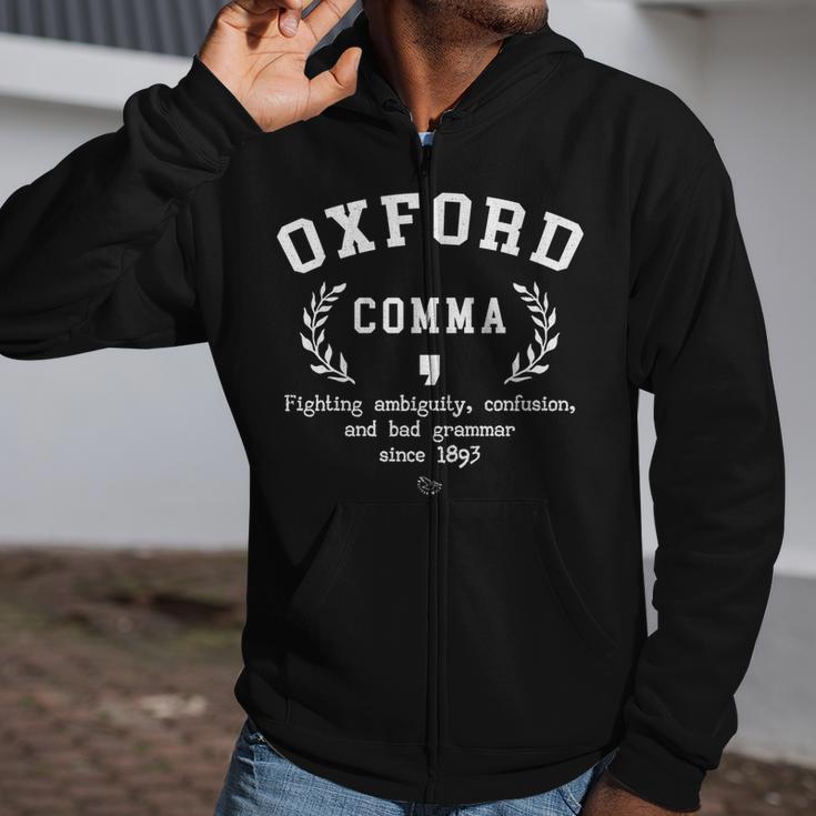 The Oxford Comma Preservation Society Team Oxford Vintage Tshirt Zip Up Hoodie