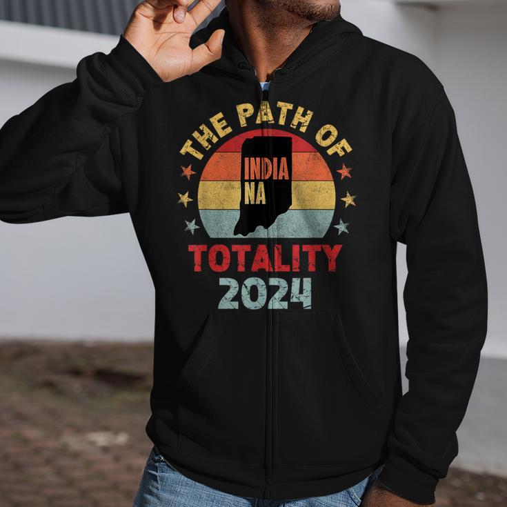 The Path Of Totality Indiana Solar Eclipse 2024 In Indiana Zip Up Hoodie