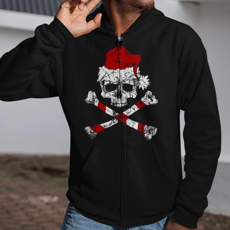 Pirate Christmas Jolly Roger Santa Hat Zip Up Hoodie