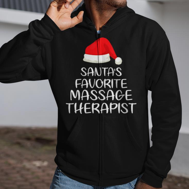 Santa's Favorite Massage Therapist Matching Family Xmas Zip Up Hoodie